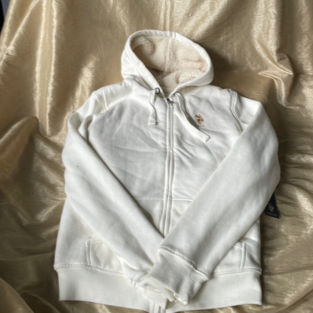 NWT U.S. Polo Assn. fleece-lined white zip hoodie (women’s M)